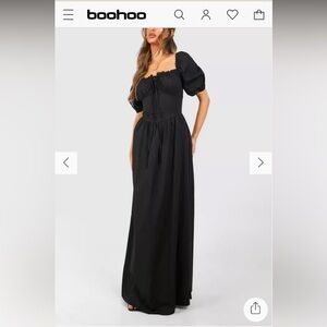 Black Poplin Milkmaid Dress with Puff Sleeves